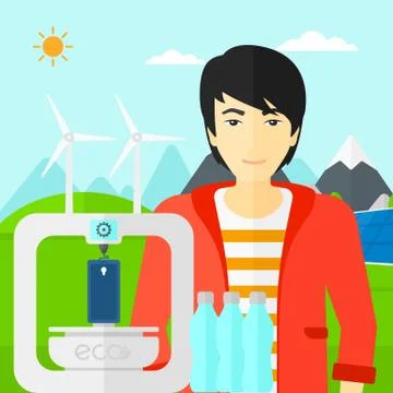 Man with three D printer Stock Illustration