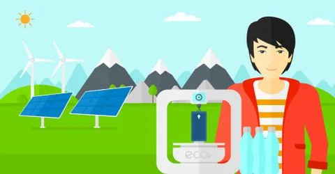 Man with three D printer Stock Illustration
