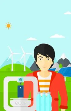 Man with three D printer Stock Illustration