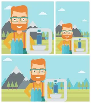 Man with three D printer vector illustration イラスト素材