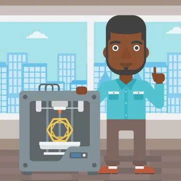 Man with three D printer vector illustration イラスト素材