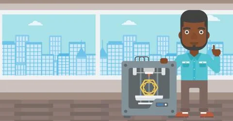 Man with three D printer vector illustration イラスト素材