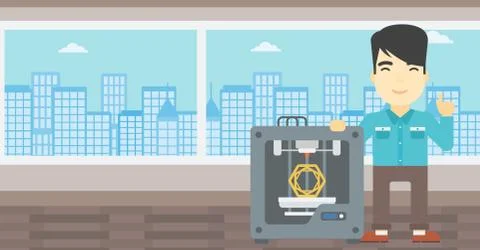 Man with three D printer vector illustration イラスト素材