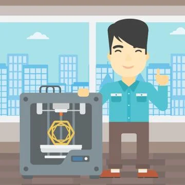 Man with three D printer vector illustration Stock Illustration