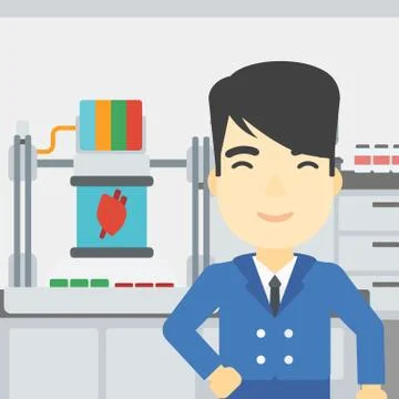 Man with three D printer vector illustration Stock Illustration