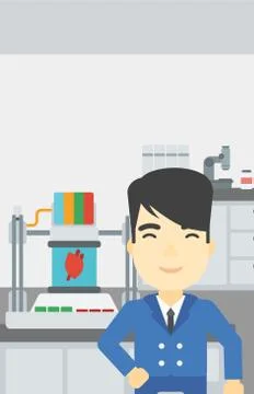 Man with three D printer vector illustration Stock Illustration