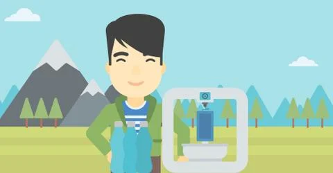Man with three D printer vector illustration Stock Illustration