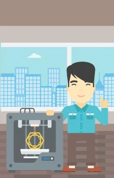 Man with three D printer vector illustration Stock Illustration