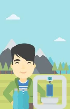 Man with three D printer vector illustration 库存插图