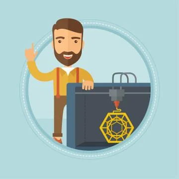 Man with three D printer vector illustration 库存插图