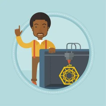 Man with three D printer vector illustration イラスト素材