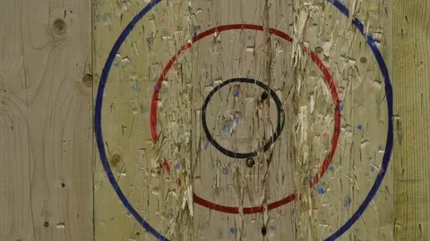 Man Throwing Axe and Missing Wood Target in Slow Motion 動画素材 93533379