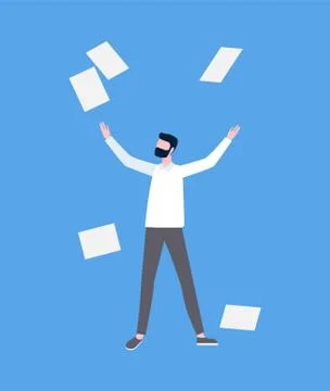 Man Throwing Up Documents, Success Scheme Vector Stock Illustration