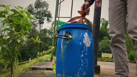 Man throwing dry leaves Stock Footage 169373859