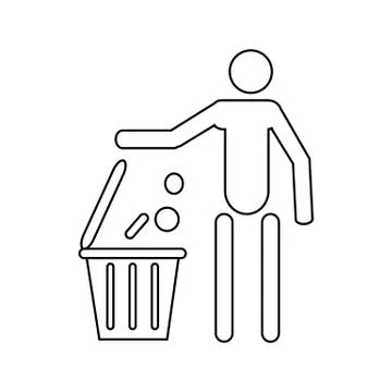 Man throwing garbage in a bin icon, outline style Illustrazione stock