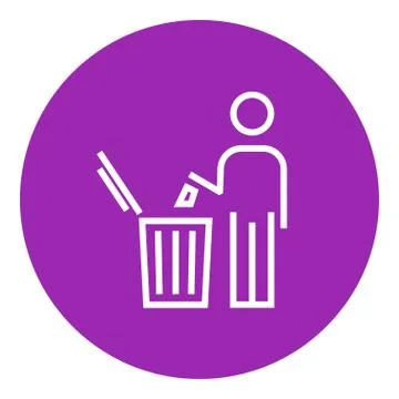 Man throwing garbage in a bin line icon Illustrazione stock