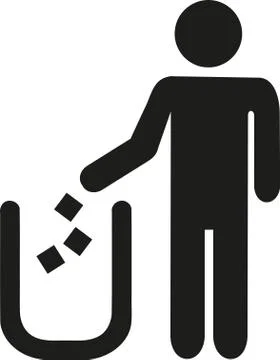 Man throwing garbage in bin. Pictogram. Illustrazione stock