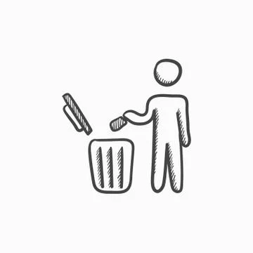 Man throwing garbage in a bin sketch icon Illustrazione stock