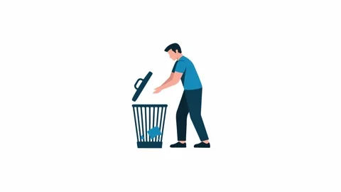Man Throwing Garbage in Trash Can Animation 스톡 동영상 335160354