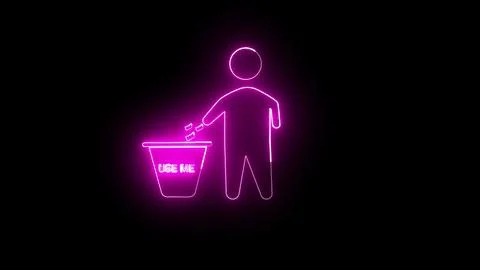 Man throwing garbage into the trash can icon. Elements of Ecology in neon s.. Illustrazione stock