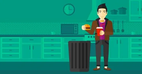 Man throwing junk food Illustrazione stock