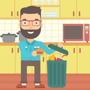 Man throwing junk food Illustrazione stock