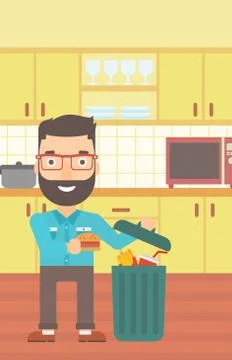Man throwing junk food Illustrazione stock