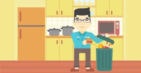 Man throwing junk food vector illustration Ilustración de archivo