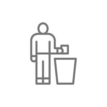 Man throwing out garbage, trash line icon. Illustrazione stock