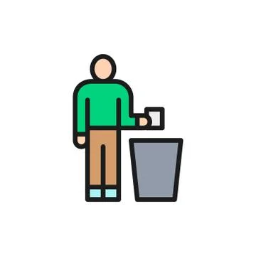 Man throwing out garbage, trash flat color line icon. Stock-Illustration