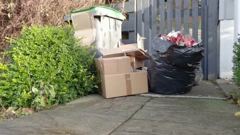 A man throwing out waste Christmas wrapping paper from opened presents Stock Footage 148268099