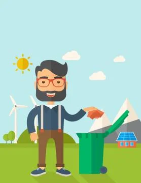 Man throwing paper in a garbage bin Illustrazione stock