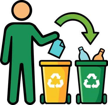 Man throwing paper into recycling bin Stock Illustration