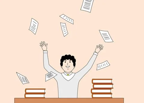 Man is throwing papers in the air Stock Illustration