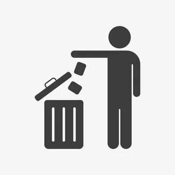 Man throwing trash into a basket vector icon Stock Illustration