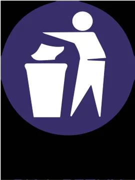 Man throwing trash in dustbin, keep your city clean, sign and symbol Ilustración de archivo