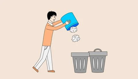A man is throwing trash into a trash can Stock Illustration