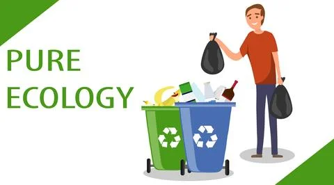 A man throws bags of garbage in the trash. The concept of the struggle イラスト素材