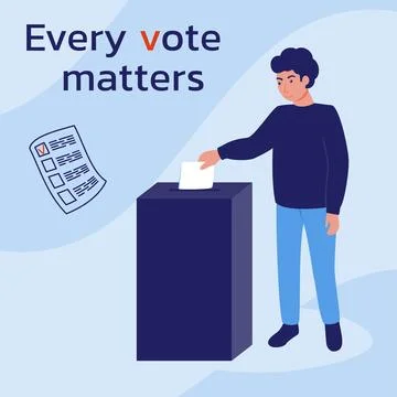Man throws a ballot into the voting box. A call to vote. Every vote matters. Stock Illustration