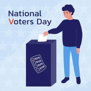Man throws a ballot into the voting box. A call to vote. National Voter Day. Stock Illustration