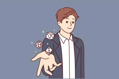 Man throws dice inviting you to visit casino and try your luck at roulette... Stock Photos