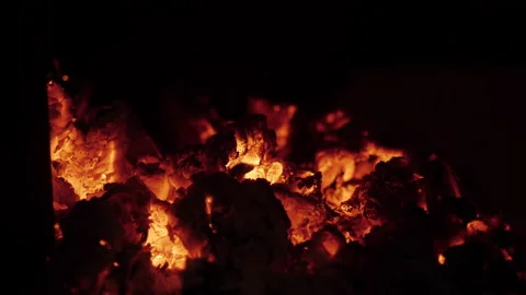 Man Throws Firewood Log in Fireplace. Coals in Fireside. Burning Coals Bonfire. 스톡 동영상 142381564