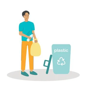 Man throws garbage into container Stock Illustration