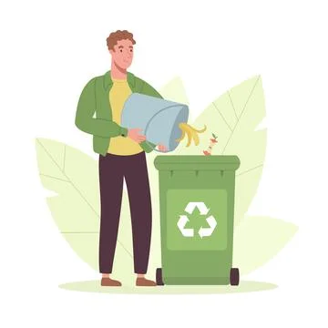 A man throws garbage out of a bucket without using plastic bags. Stock Illustration