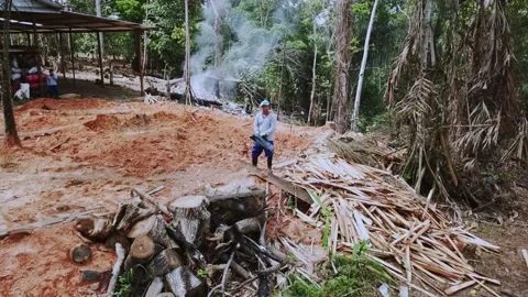 Man throws garbage on a pile of rubbish. mountains garbage at a waste processing Stock-Footage 230700382