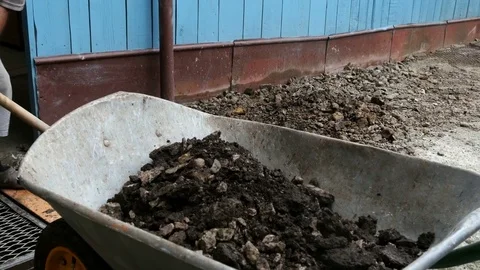 Man throws into the garbage in a wheelbarrow Stock-Footage 80283679