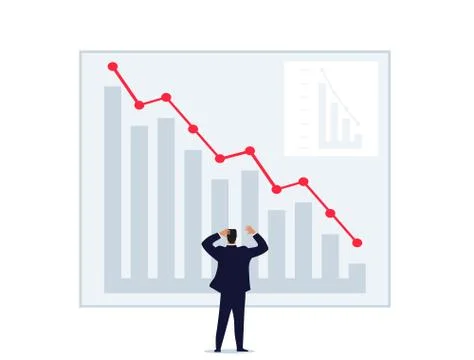 A man throws up his hands looking at a graph of falling prices. World financial Stock Illustration