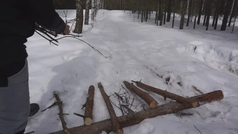 Man throws logs during the preparation of firewood for the winter . Video stock 97058490