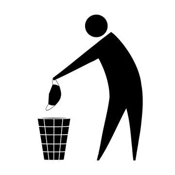Man throws a mask into a trash can. Stock Illustration