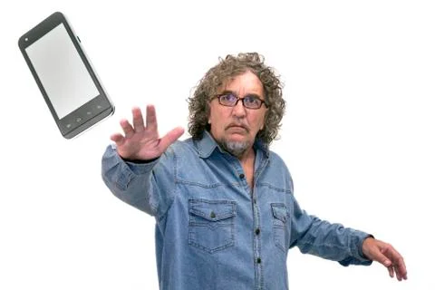 Man throws a mobile phone Foto stock